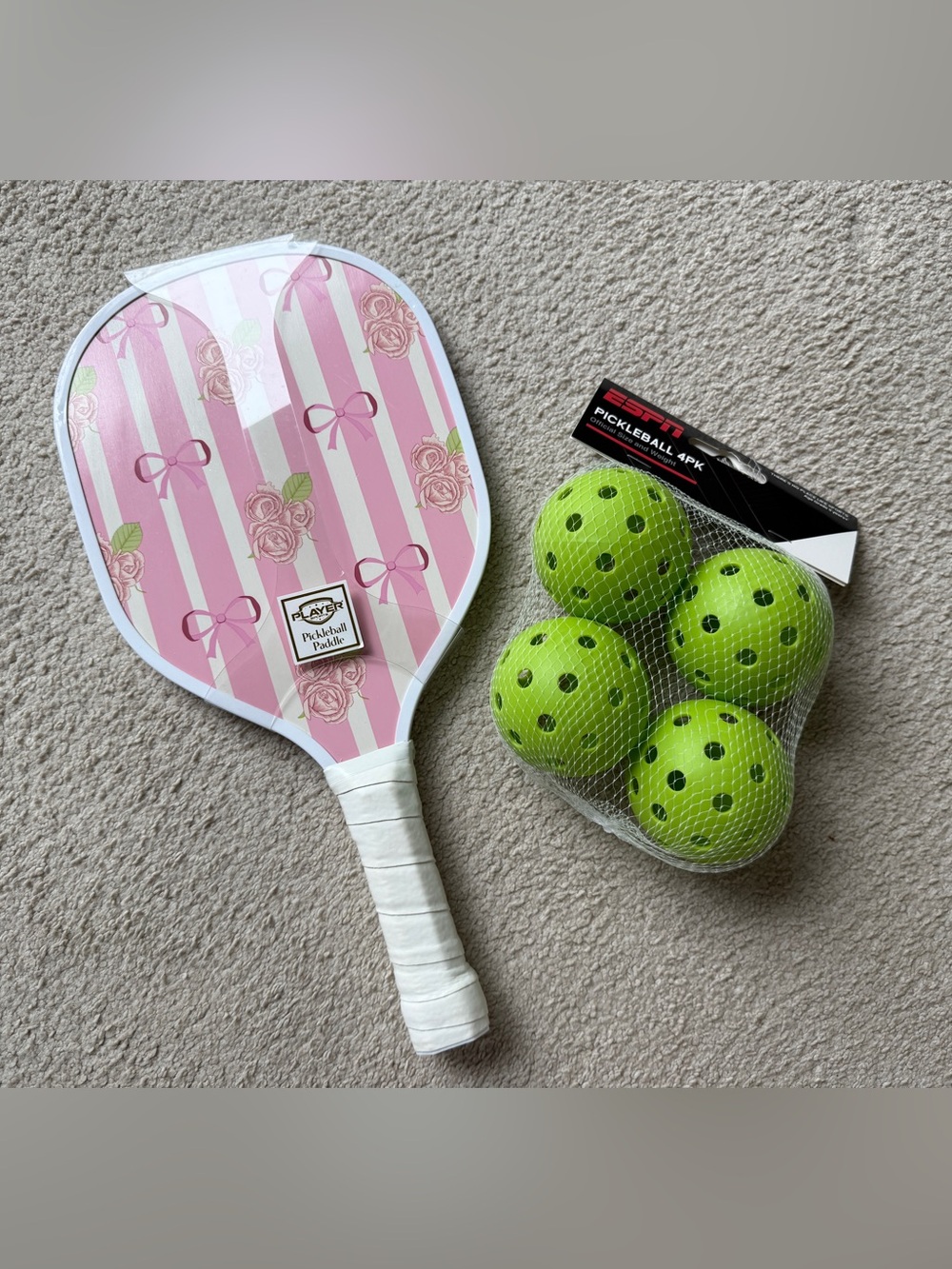 Pink Pickleball Paddle Hunter Products Player Sports Floral & ESPN Green balls 4